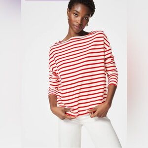 Spanx AirEssentials Boat Neck Striped Red and White Top - Size Medium